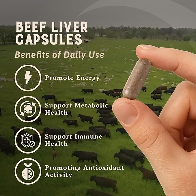HEART & SOIL 100% Grass Fed & Finished Pure American Beef Liver Supplement from Pasture-Raised Cattle – Beef Liver Capsules – Nature’s Ultimate Superfood – Made in USA – Glass Bottle – 180 Capsules
