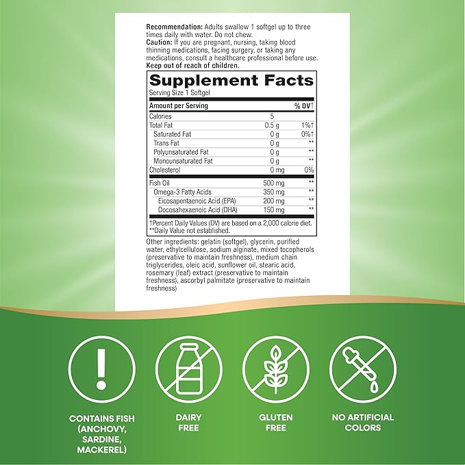 Nature's Way Super Fisol Fish Oil Omega 3 Supplements, Enteric Coated, Supports Cardiovascular and Joint Health*, Mega Potency Omega-3s, 180 Softgels (Packaging May Vary)