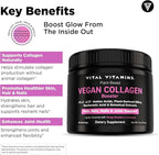 Vital Vitamins Vegan Collagen Booster Powder (2-Pack) - Made with Amino Acids, Silica, Hyaluronic Acid, & Botanical Extracts - Plant-Based - Mango Raspberry Lemonade Flavor - Hair, Skin, Nails