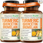 Quercetin with Bromelain Turmeric Curcumin Supplement – Allergy Relief, Immune & Joint Support – Organic Turmeric Supplement w/Bioperine for Enhanced Absorption, Quercetin 500mg Capsules 2 Pack
