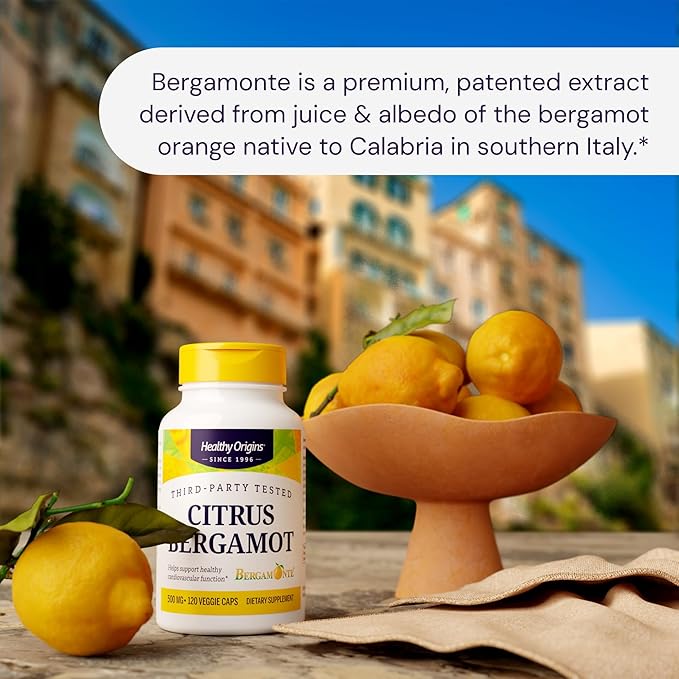 Healthy Origins Citrus Bergamot 500 mg, Bergamonte® Patented Extract, 38% Polyphenols, Cardiovascular & Metabolic Support, Third-Party Tested,120 Veggie Capsules*
