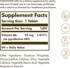 Solgar Vitamin B6 25 mg, 100 Tablets - Supports Energy Metabolism, Heart Health & Healthy Nervous System - B Complex Supplement - Vegan, Gluten Free, Dairy Free, Kosher - 100 Servings