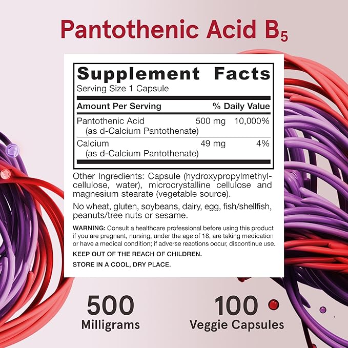 Jarrow Formulas Pantothenic Acid B5 500 mg - 100 Veggie Caps - Essential B Vitamin - Energy Production & Metabolism Support - 100 Servings (Pack of 2)