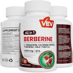 VEV Berberine Supplement with Ceylon Cinnamon, Cayenne Pepper, Turmeric, Milk Thistle, Vegan & Non-GMO – 120 Capsules