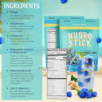 Electrolyte Powder Drink Mix | Glutathione, L-Theanine, Vitamins B6 & B12, Ginger & Magnesium for Hydration & Liver Health | Sugar-Free, All-Natural, Immune Support - Blue Raspberry | 12 Pack