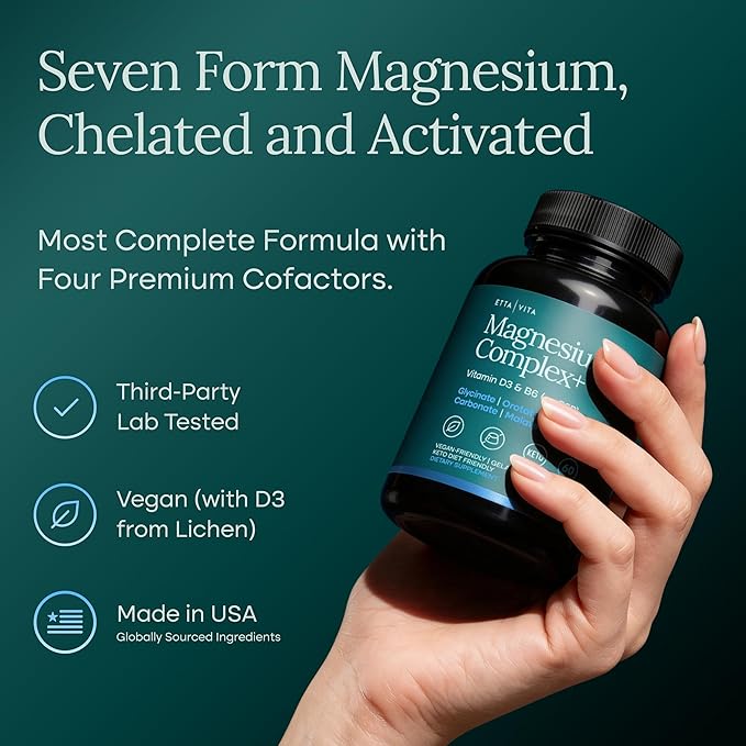 Magnesium Glycinate Complex for Women & Men - 500mg (7-in-1) with D3 & B6, Glycinate, Citrate, Malate, Taurate, Gluconate, Carbonate, & Orotate - Supports Sleep and Muscle Health [Oxide-Free] 60ct