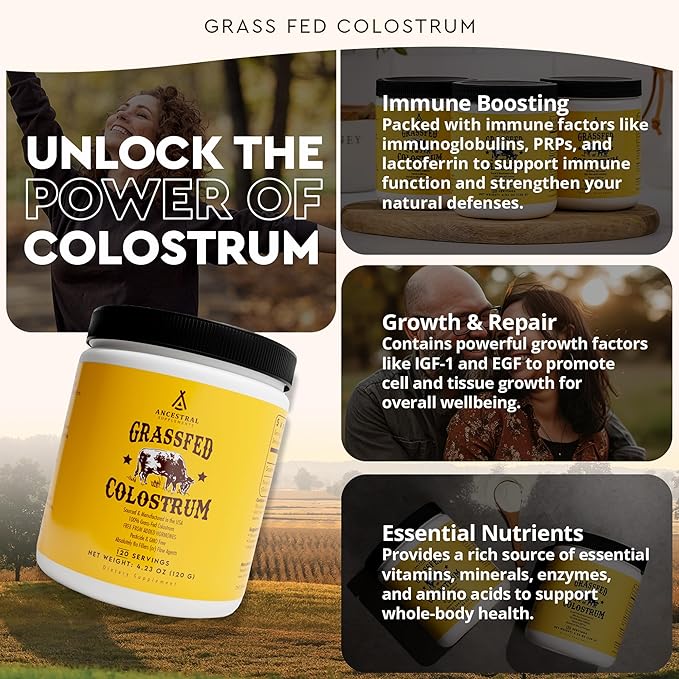 Ancestral Supplements Bovine Colostrum Powder - Grass Fed, Freeze Dried, Immune Support and Gut Health, 120 Servings