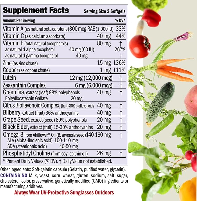 ANDREW LESSMAN Ultimate Eye Support 180 Softgels - 12mg Lutein, 6mg Zeaxanthin, Bilberry, Key Nutrients to Support Eye Health and Promote Healthy Vision. No Additives. Easy to Swallow Softgels