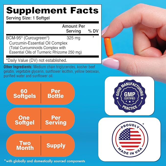 Health Thru Nutrition Curcu-Gel Turmeric Curcumin Complex BCM-95 Softgels, 325mg (Pack of 60)