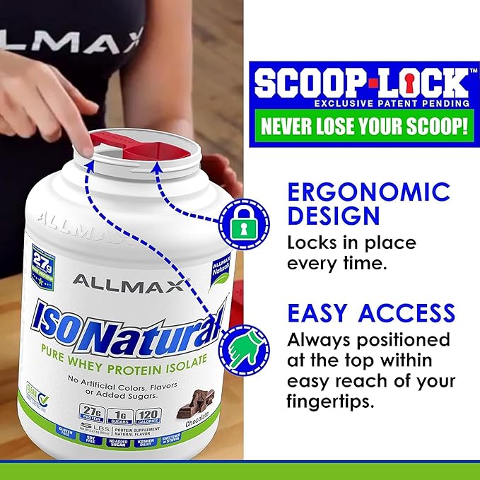 ALLMAX ISONATURAL Whey Protein Isolate, Unflavored - 2 lb - 27 Grams of Protein Per Scoop - Zero Fat & Sugar - 99% Lactose Free - with Prebiotics - No Artificial Flavors - Approx. 31 Servings
