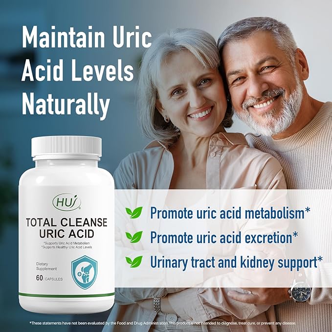 HUJ Total Cleanse Uric Acid - Uric Acid Cleanse Supplement - with Tart Cherry, Celery Seed, Marine Active 10 and Chrysanthemum Extract - Supports Joint and Kidney Health* - 60 Capsules