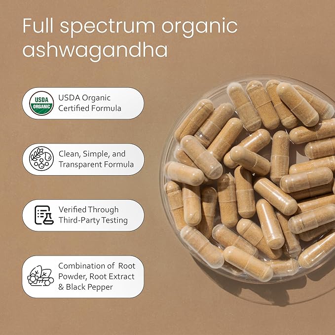 NaturaLife Labs Organic Ashwagandha 2100 mg per Serving – Full Spectrum Root Powder and Standardized Extract (Withanolides) – 100 Capsules – Vegan – Non-GMO, Gluten-Free
