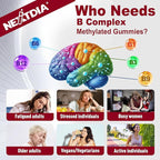 Nextdia Brain & Mood Support Gummies, Super Vitamin B Complex for Men & Women, All B Vitamin B1 B2 B3 B5 B6 B7 Folate MethyB12 with PABA, Inositol, Choline, Supports MTHFR Gene & Energy, Vegan, 120Ct