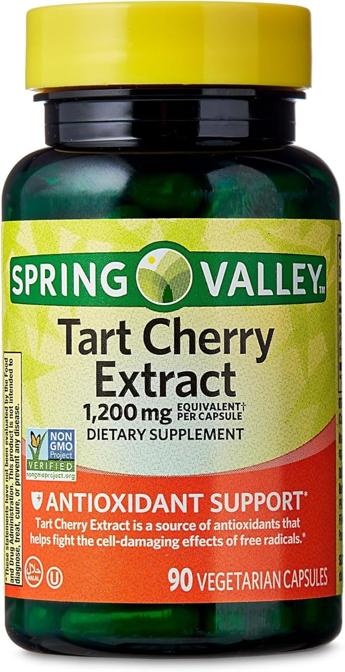 Spring Valley Tart Cherry Extract Antioxidant Support Dietary Supplement Vegetarian Capsules, 1,200 mg, 90 Count (Pack of 1) - Set by Basket Goods