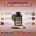 Mushroom Supplement - Organic Lions Mane | Turkey Tail | Chaga | Cordyceps | Reishi | Maitake | Shiitake | Meshima | Tremella | Oyster | Agaricus - Made in USA - Non GMO, Gluten Free - 60 Capsules