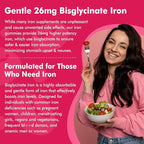 Iron Gummies for Women & Men, Iron Bisglycinate Gummies 26mg, Plus Vitamin C, Folate, Beet Root, B12 & Zinc,High Absorption Iron Supplement for Iron Deficiency, Immune & Energy Boost, Sugar-Free 60Cts