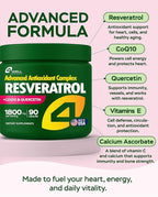 Resveratrol Supplement 1800mg Complex - COQ10, Quercetin, Vitamin E, Calcium Ascorbate - Powerful Antioxidant Formula for Enhanced Energy Heart Health & Healthy-Aging Support Trans Resveratrol 90 Caps