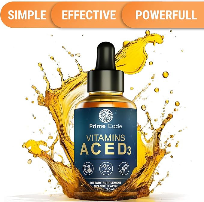 Prime Code Liquid Vitamin A Supplement for Women & Men with Vitamin C E and D3, Vitamin A C E D3 Drops for Adults, Non-GMO, Faster Absorption & Immune Support, Natural Orange Flavor Drops