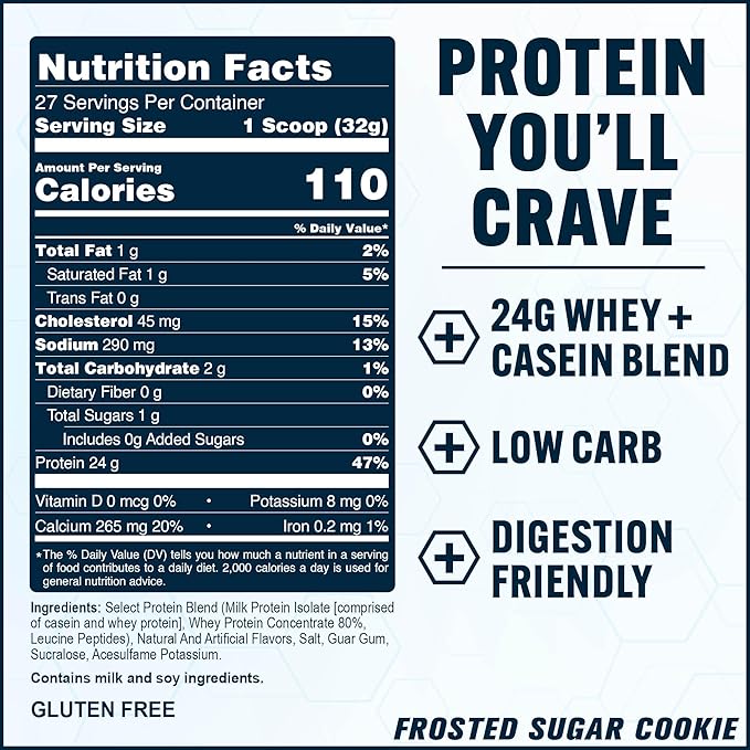 PEScience Select Protein Powder, Whey and Casein Blend, Lean Protein Powder for Women and Men, Low Calorie, Low Carb, Keto Friendly, Gluten Free, Frosted Sugar Cookie - 27 Servings