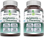 Amazing Formulas Melatonin 10 Mg Plus L-Theanine 5.5 Mg Supplement | Tablets | Non-GMO | Gluten Free | Made in USA | (120 Tablets, Pack of 2)