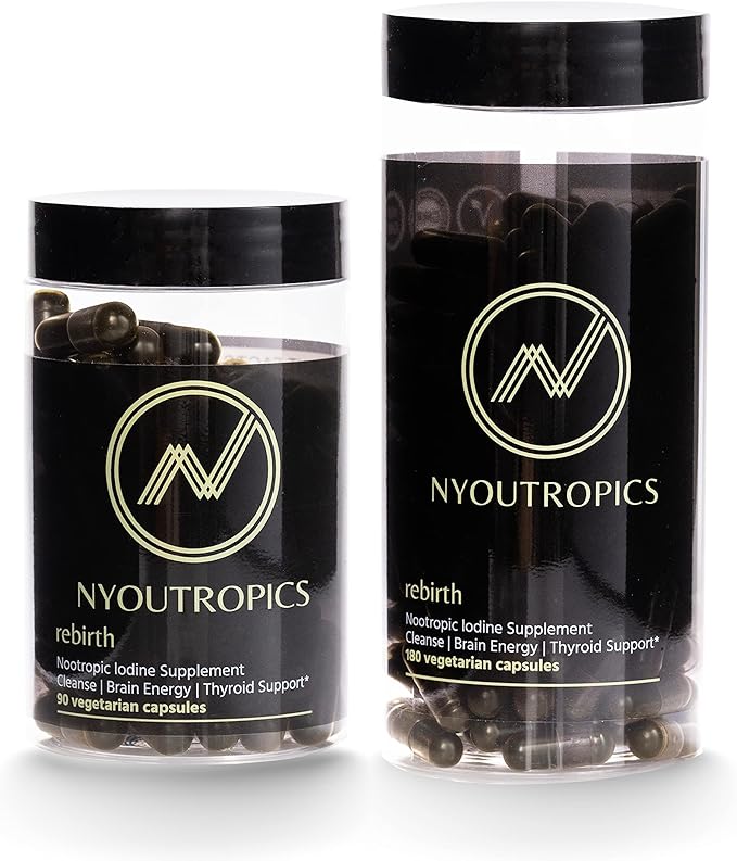 Rebirth by NYOUTROPICS - Nootropic Iodine Supplement (90 Vegan Capsules), Provides Brain Support and Thyroid Support for Women and Men, Non-Accumulating Positive Monovalent Iodine Form
