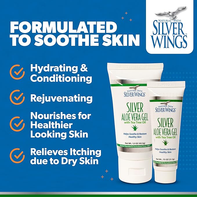 Natural Path Silver Wings 200ppm Silver with Aloe Vera Gel and Tea Tree Oil - Soothing Skin Care - 1.5 oz
