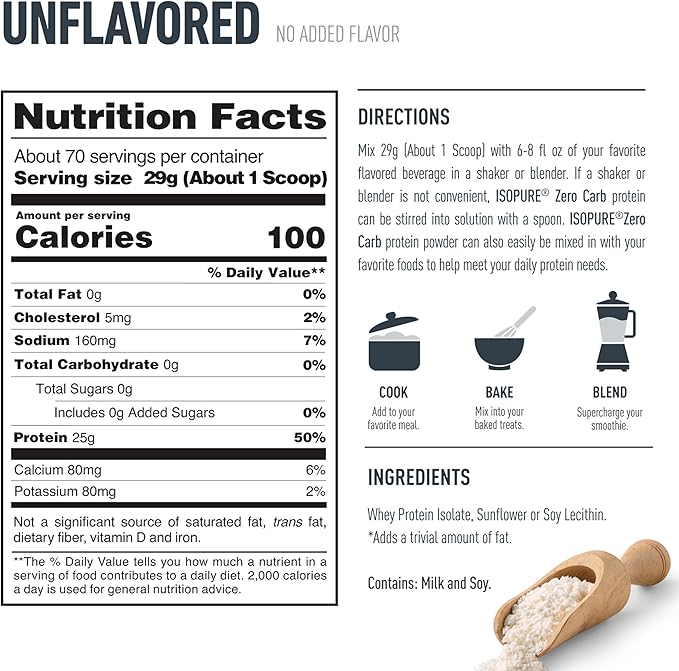 Isopure Zero Carb 100% Pure Whey Isolate Protein Powder, Gluten-Free, with Vitamins, Unflavored, 25g Protein Per Serving, 4.5 Lbs, 70 Servings (Packaging May Vary)
