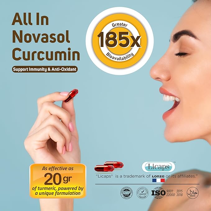All in Novasol Curcumin Herbal Supplement – Advanced Curcumin Formula, Enhanced Absorption Licaps Capsules, Supports Antioxidant, Immune & Cellular Health | 60 Capsules