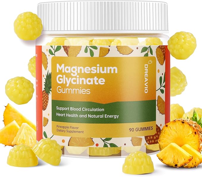 90 Count Magnesium Glycinate Gummies w/Ashwagandha Supplement - Sugar Free Zinc Magnesium Glycinate Supplement Ashwagandha Gummies for Adults Pineapple Flavor
