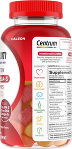 Centrum MultiGummies Multi+ Omega 3 Dual Action, Adult Multivitamin, Multivitamin/Multimineral/Omega 3 Supplement, Strawberry/Lemon/Orange Flavors - 110 Count