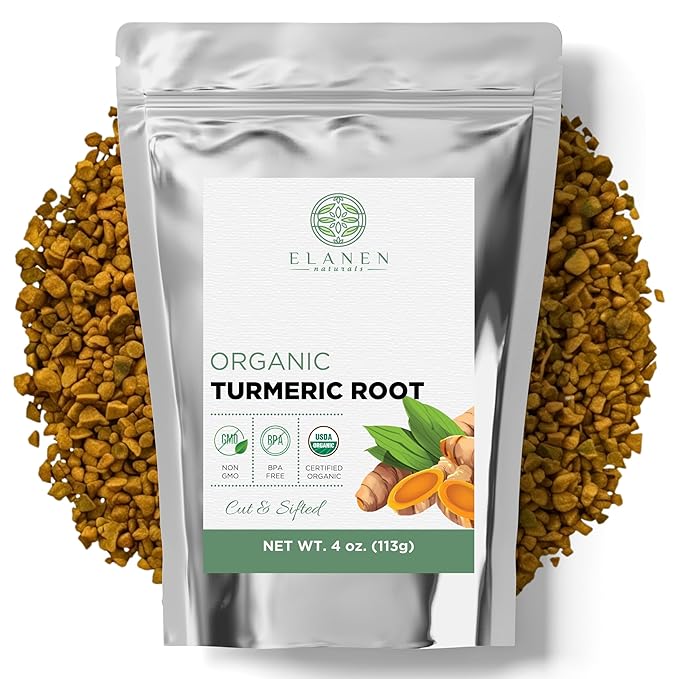 Organic Turmeric Root 4 oz (113g), USDA Certified Organic Dried Turmeric Root Herb Tea, Tumeric, Cut and Sifted