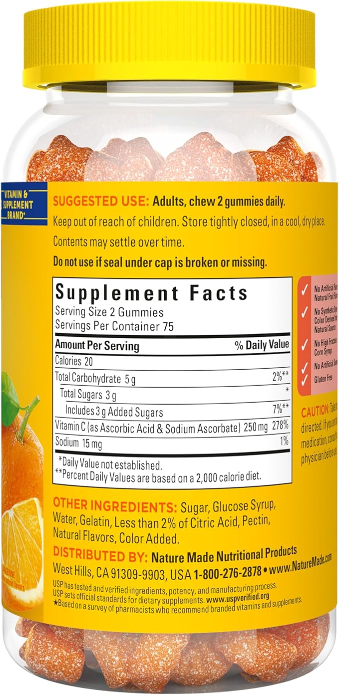 Nature Made Vitamin C 250 mg Per Serving, Dietary Supplement for Immune Support, Vitamin C Gummies for Adults, 150 Gummies, 75 Day Supply