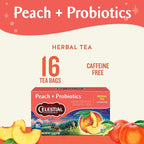 Celestial Seasonings Peach + Probiotics Herbal Tea, Caffeine Free, 16 Tea Bags Box (Pack of 6)