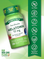 Nature's Truth Melatonin Tablets | 12mg | 120 Count | Natural Berry Flavor | Fast Dissolve | Vegan, Non-GMO & Gluten Free Supplement