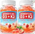 Vitamin D3 K2 Gummies Supplement for Women 50+: Organic Vitamin D3 5000 IU + K2 (MK-7) 120 mcg with 500mg Omega-3, 400mg Calcium, CoQ10 for Immune Health - Extra Strength for Adults(120Count)