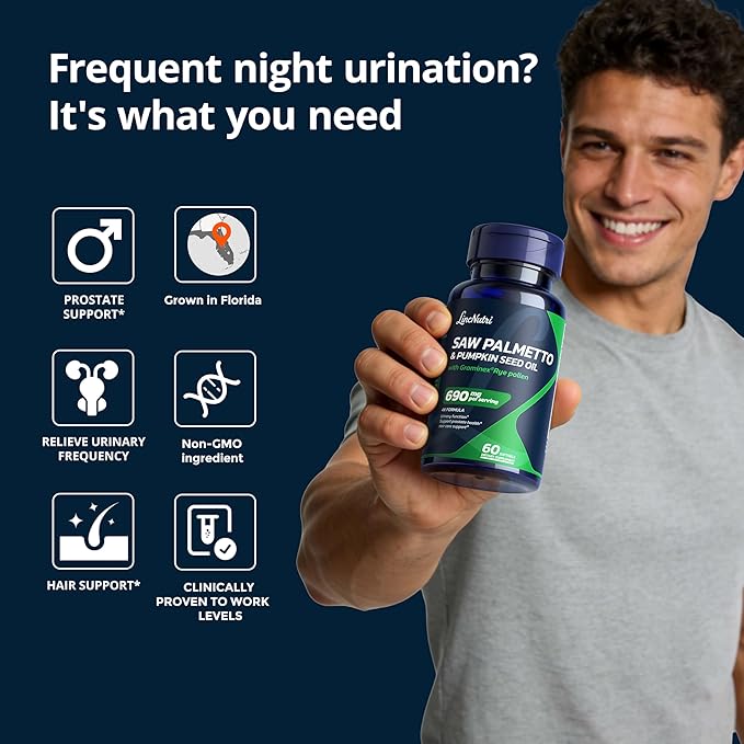 Saw Palmetto for Men Prostate Health Supplement, Medicinal Grade - Pumpkin Seed Oil - Graminex - Nettle Supports Urinary Function & Hair Loss Prevention, DHT Blocker