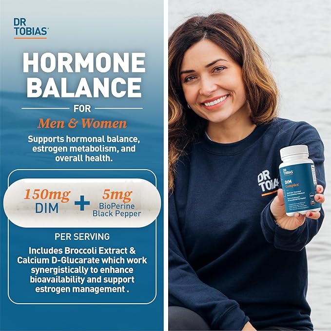 Dr. Tobias DIM Complex | Hormone Balance for Women & Men | DIM Supplement with BioPerine, Broccoli Extract & Calcium D-Glucarate - Estrogen Detox Balance Complex - Non-GMO Vegan (60 Capsules)