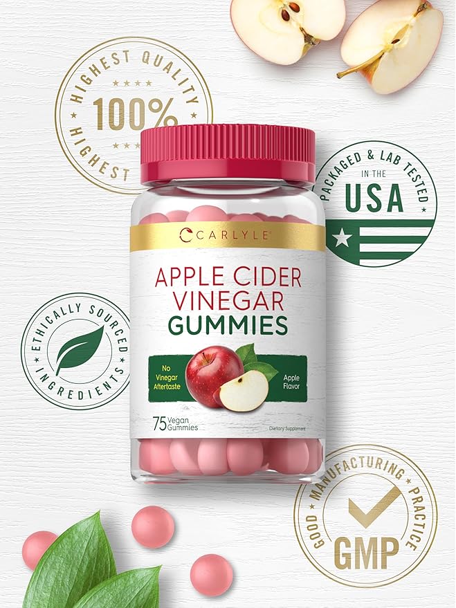 Carlyle Vegan Apple Cider Vinegar Gummies | 75 Count | Apple Flavor | Non-GMO, Gluten Free | ACV Supplement