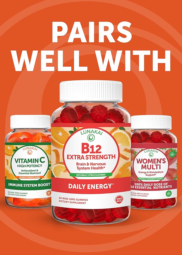 Lunakai USA Made Vitamin E Gummies 400IU with Vitamin C - Delicious, Vegan, Non-GMO Supplement for Daily Skin & Eye Support - 3 Pack