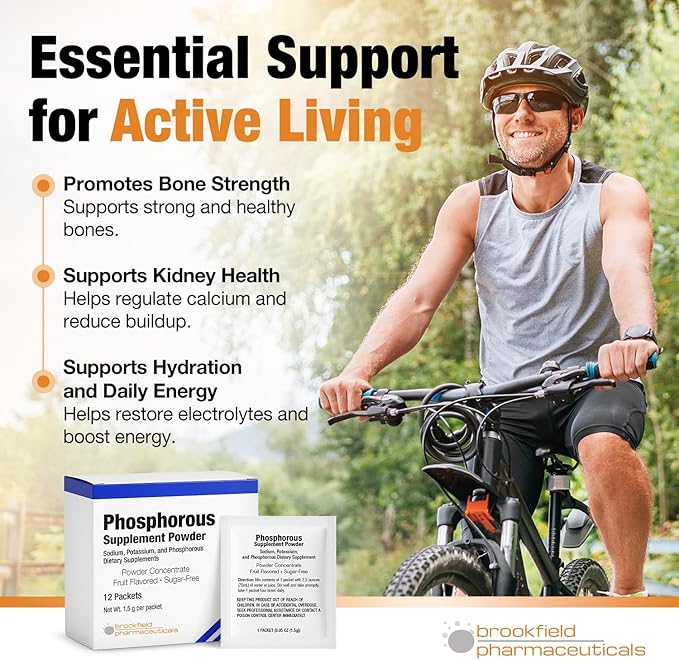 Phosphorus Supplements 12 Packets, Dietary Supplements Powder with Sodium Phosphate and Potassium Phosphate, Fruit Flavored Phosphorous Supplement Powder for Electrolyte, Bone Health & Kidney Health