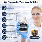 NMN Supplement 1000 mg Pure Nicotinamide Mononucleotide - NAD Precursor for Energy, Cellular Renewal & Longevity Support - Mitochondrial Support 120 Capsules - Vegan, Non GMO, Gluten Free