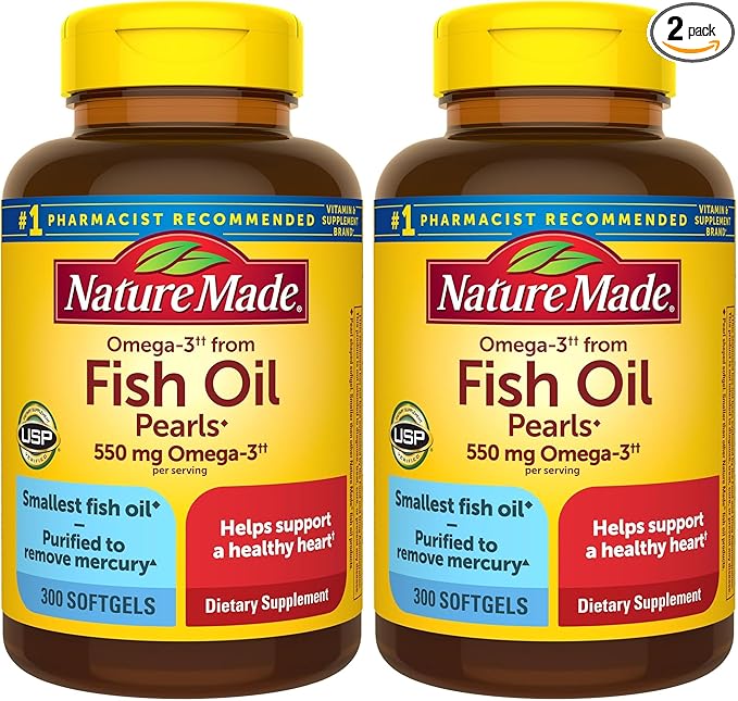 Nature Made Omega 3 Fish Oil Supplements,550mg Per Serving,Fish Oil Omega 3 Supplements as Ethyl Esters for Healthy Heart Support,300 Softgels,100 Day Supply,(Pack of 2)