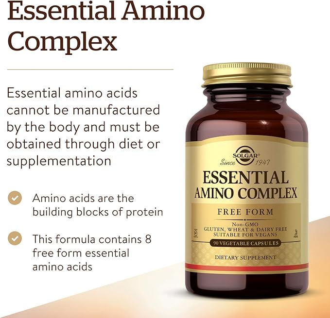 Solgar Essential Amino Complex, 90 Vegetable Capsules - Free Form Essential Amino Acids - Non-GMO, Vegan, Gluten Free, Dairy Free, Kosher - 90 Servings