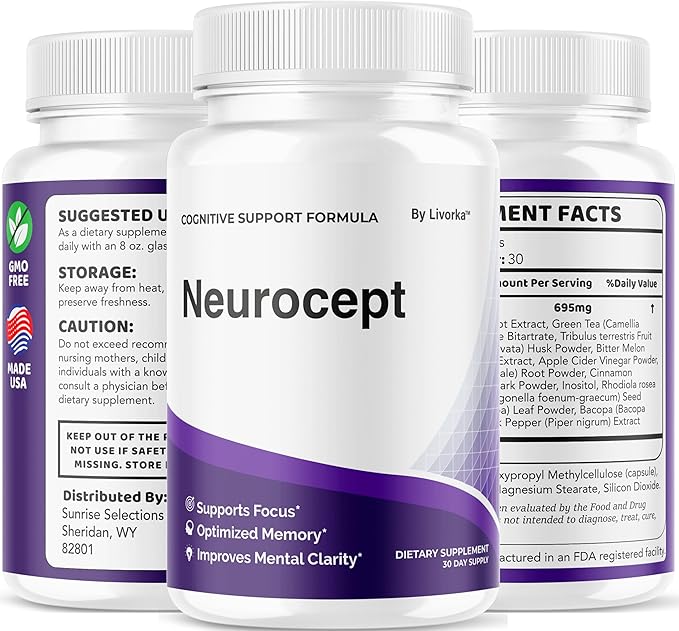 Neurocept Brain Supplement Capsules - Official Neuro cept Brain & Memory Focus Support Advanced Formula, Neurocept Pills Daily Support for Overall Health & Wellness, 60 Capsules for 1 Month