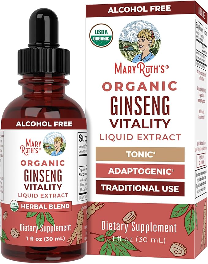 MARYRUTH'S Organics Herbal Supplement for Brain Function | Boost Energy | Memory | Vitality USDA | Ginseng with Ashwagandha | Eleuthero and Maca Root Extract | 1 Fl Oz