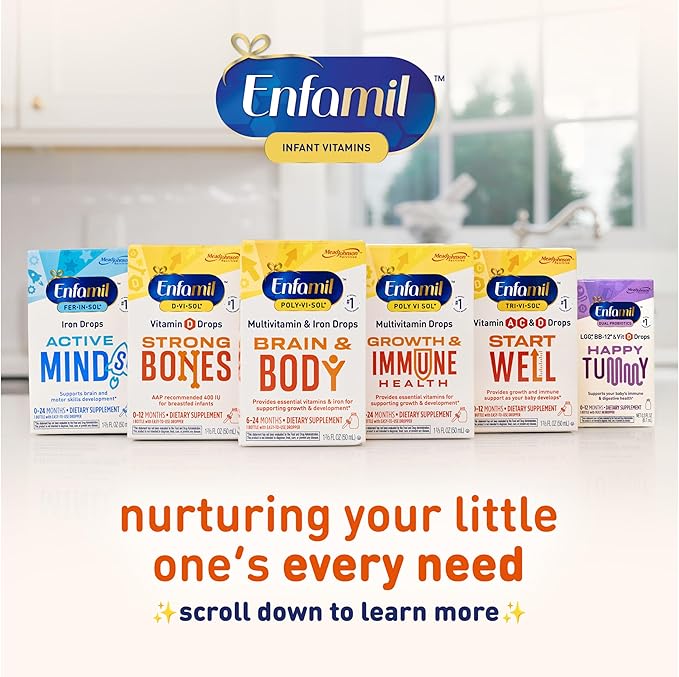 Enfamil Baby Vitamin D-Vi-Sol Liquid Supplement Drops for Infants, Supporting Strong Teeth & Bones in Newborn Babies, Easy-to-Use, Gluten-Free, 50 Day Supply, Dropper Bottle