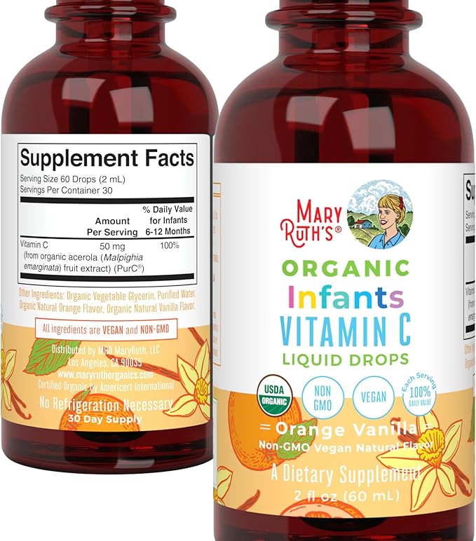 MARYRUTH'S Infant & Baby Vitamin C Supplement | USDA Organic Vitamin C Liquid Drops for Infants | Ages 6-12 Months | Immune Support | Overall Health | Vegan | Non-GMO | Gluten Free | 2 Fl Oz