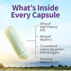 Garden of Life Zinc Supplements 30mg High Potency Raw Zinc and Vitamin C Multimineral Supplement, Vitamin Code Vitamins Trace Minerals & Probiotics for Skin Health & Immune Support, 60 Vegan Capsules