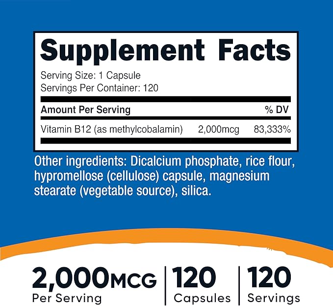 Nutricost Vitamin B12 (Methylcobalamin) 2000mcg, 120 Capsules - Vegetarian Caps, Non-GMO, Gluten Free B12 Supplement (Pack of 2)