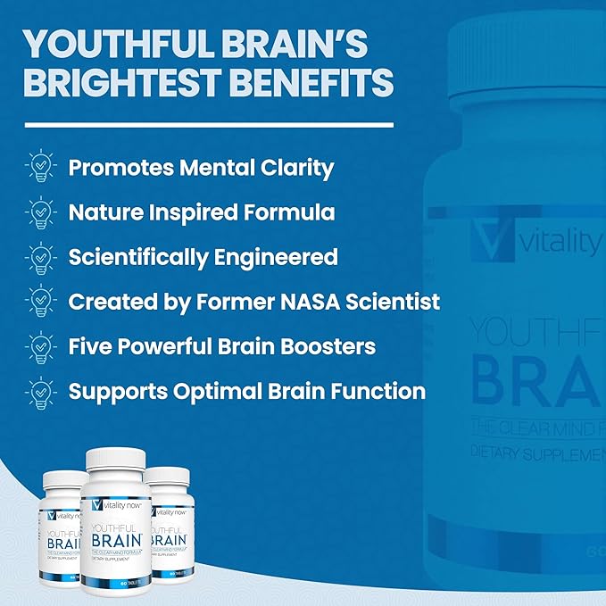 Youthful Brain 4 Bottle Bundle - Memory & Brain Health Support Supplement - Brain Booster Clarity with Bacopa Monnieri, Ginkgo Biloba, B12-120-Day Supply (240 Count)